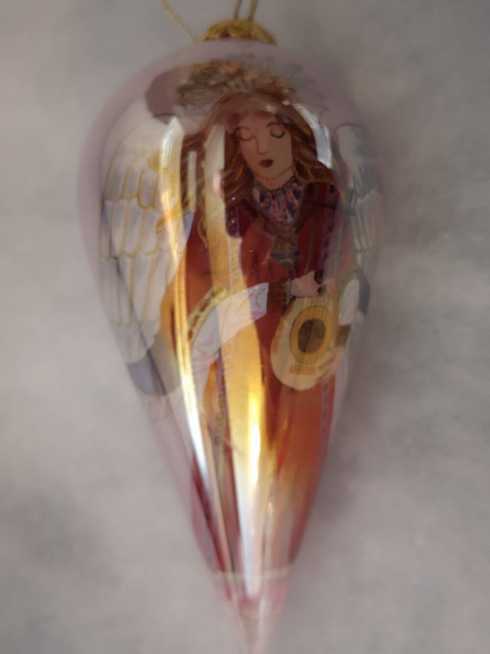 Pier 1 Li Bien Angel w/ Harp Glass Tear Drop Christmas Tree Ornament Lavender